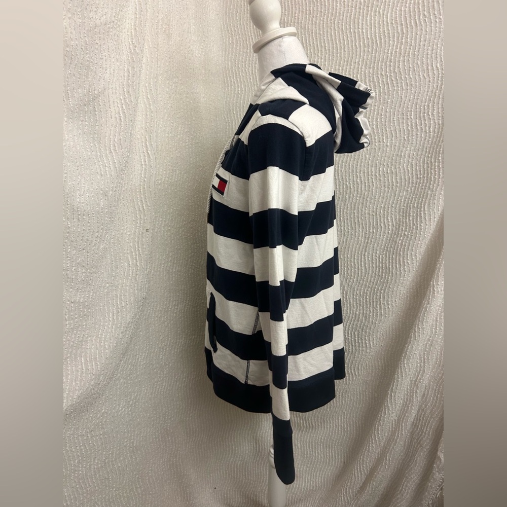 Tommy Hilfiger Striped Zip Up Sweatshirt XL Blue White Y2K Streetwear - Picture 9 of 15